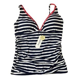 Tommy Bahama Breton Stripe OTS Long Tankini Top Mare Navy/White NWT | XS
